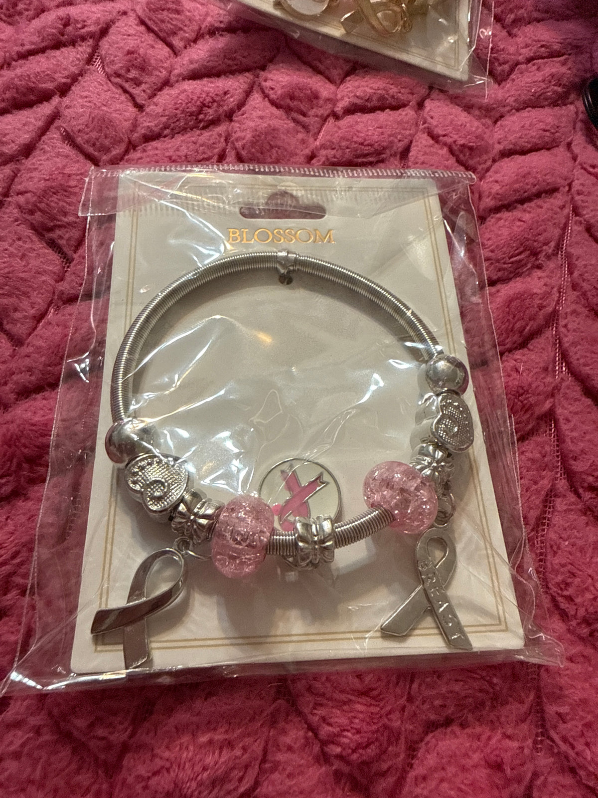Breast cancer bracelet silvertone