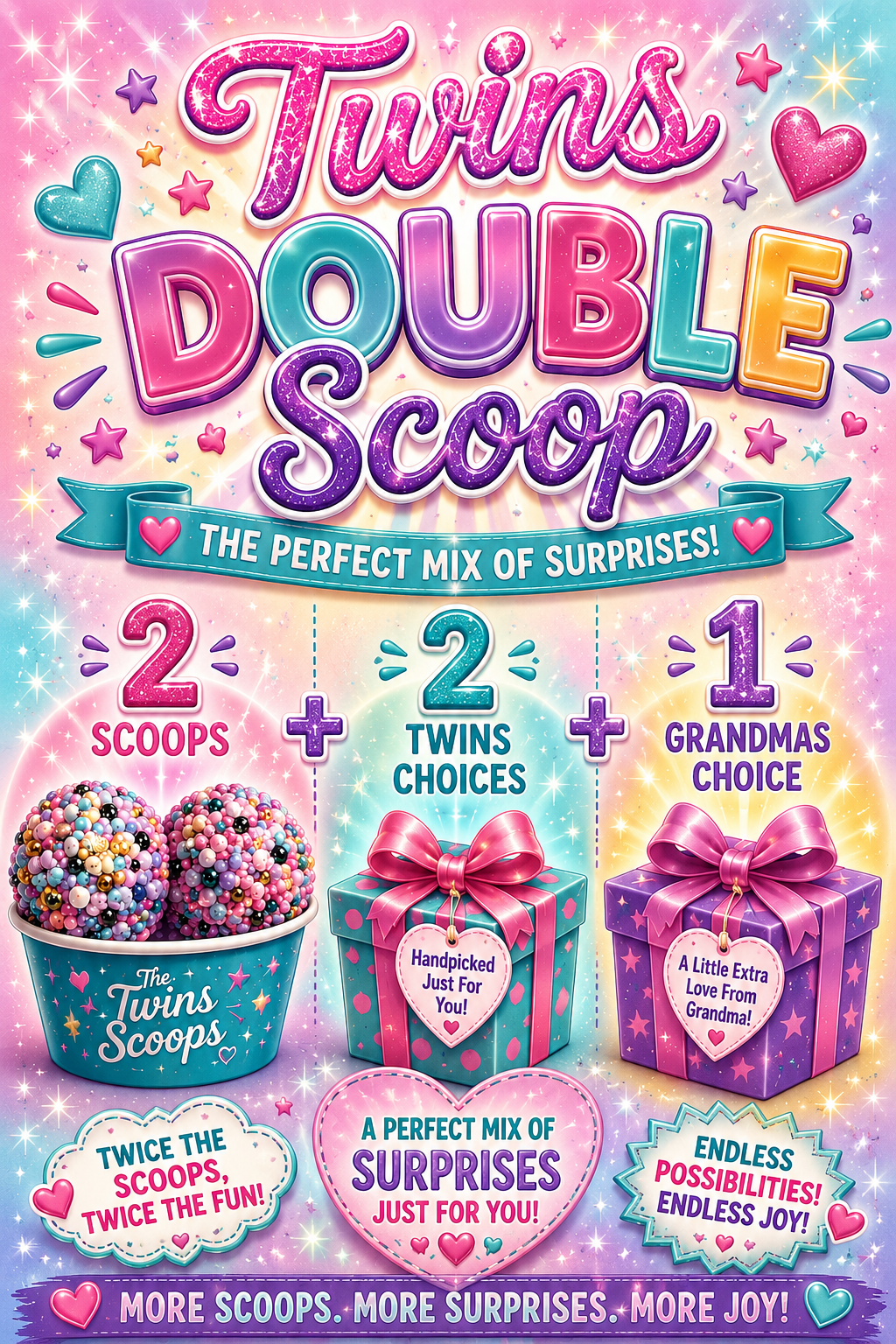 Twins Double Scoop plus 2 twins choice and 1 grandmas choice