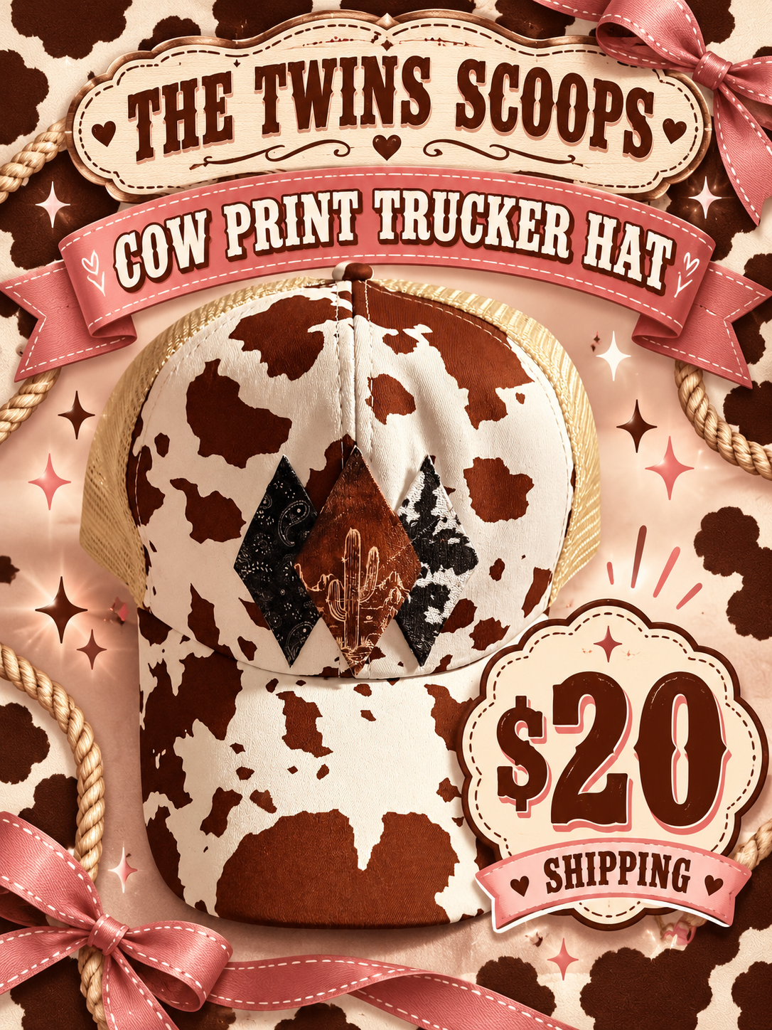 Cow print trucker hat