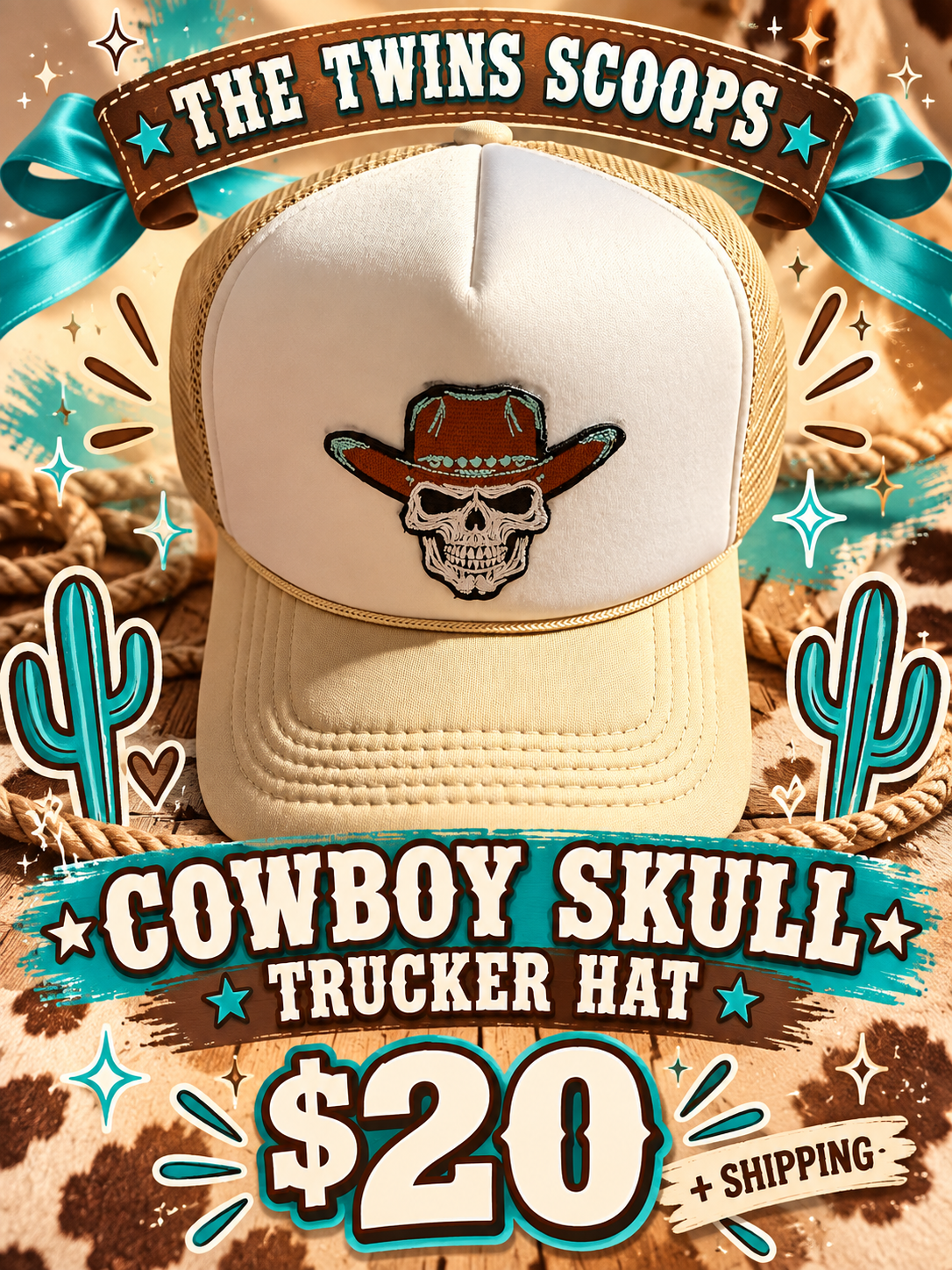 Cowboy skull trucker hat