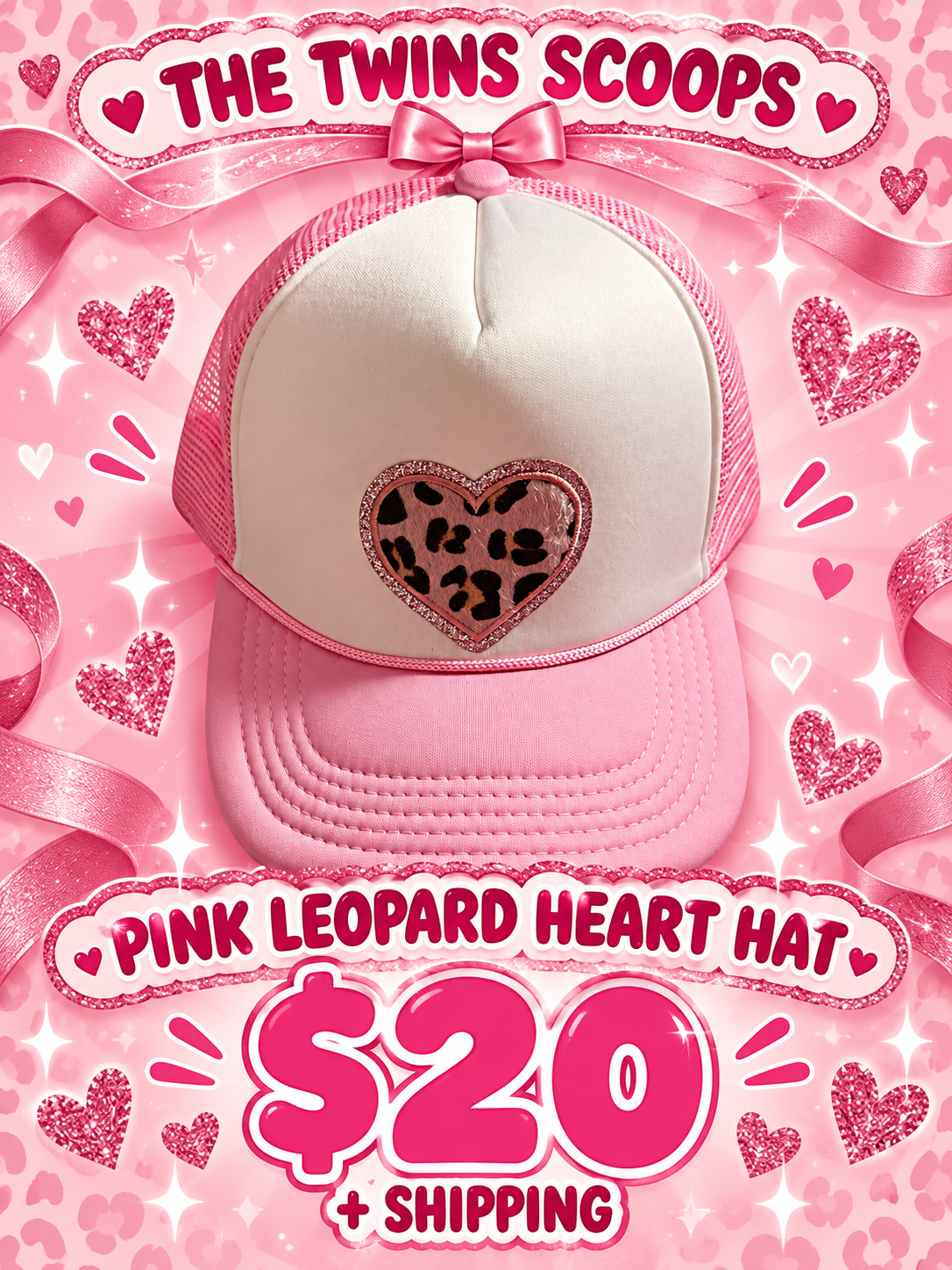 Pink leopard heart trucker hat