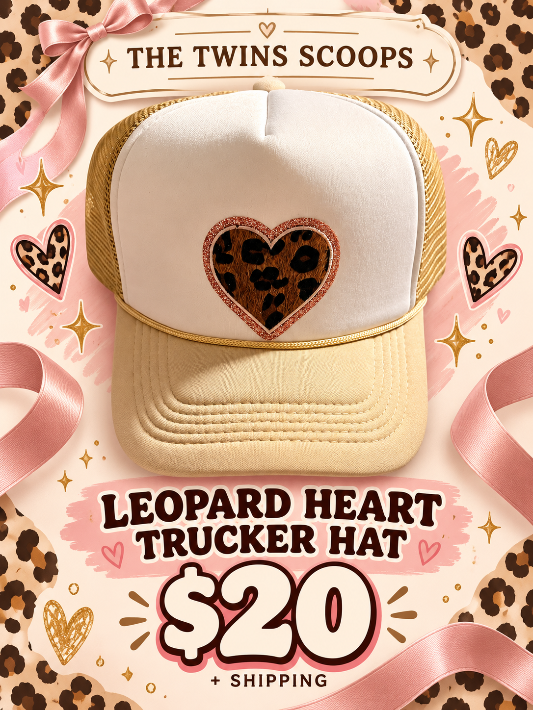 Leopard heart trucker hat
