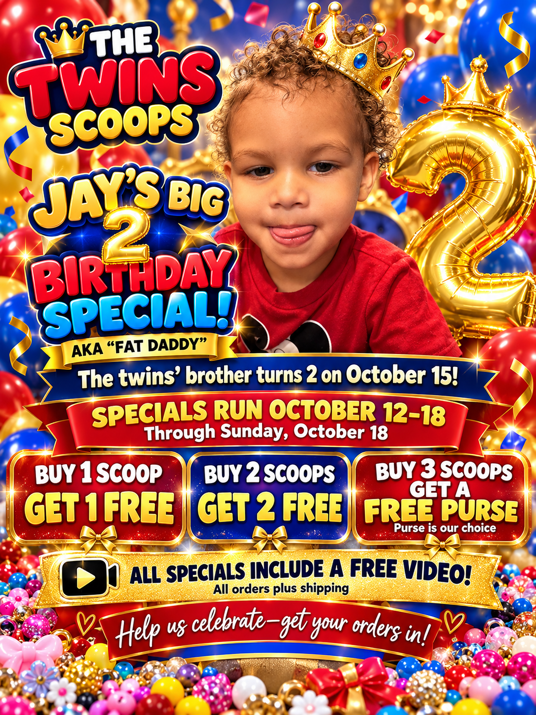 Jays bday 3 scoop plus free purse and video